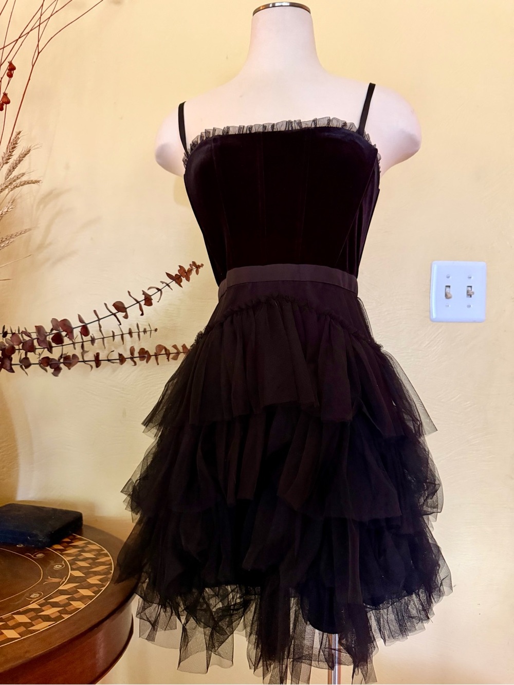 Betsy & Adam Black Tiered Tulle Mini Dress